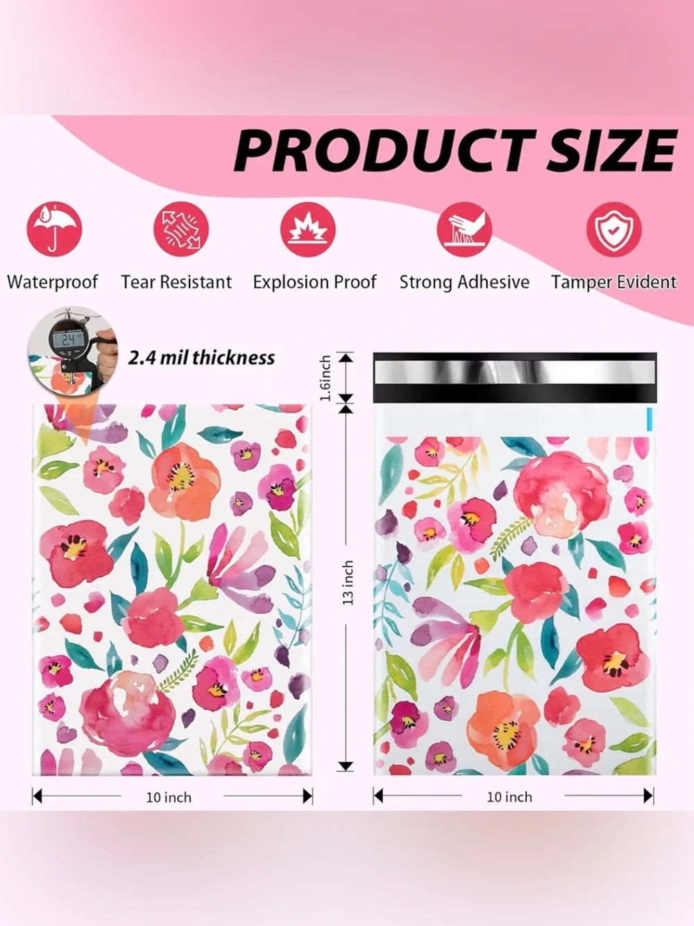 Floral Watercolor 10” x 13” Poly Shipping Mailers (10) NWT